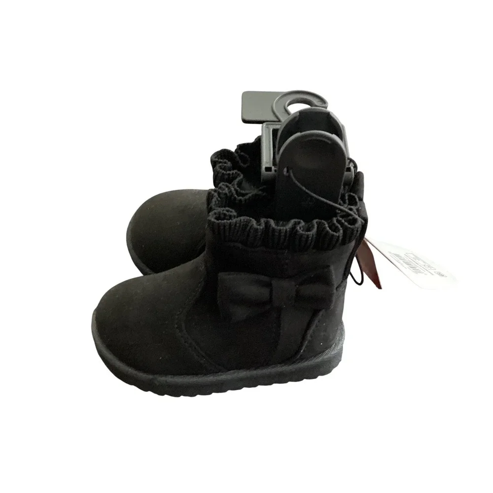 Wonder Nation‎ Toddler Girls Black Faux Suede Bow Ruffle Boots Size 2 NEW